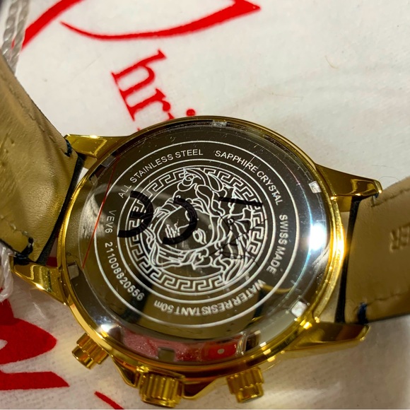 🔥Versace Luxury! Real Gold Plated Chronograph Leather Strap Watch - Picture 6 of 10